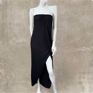 Avant Garde Black Strapless Draped Maxi Dress Asymmetrical Slit‎ Made in USA XXL